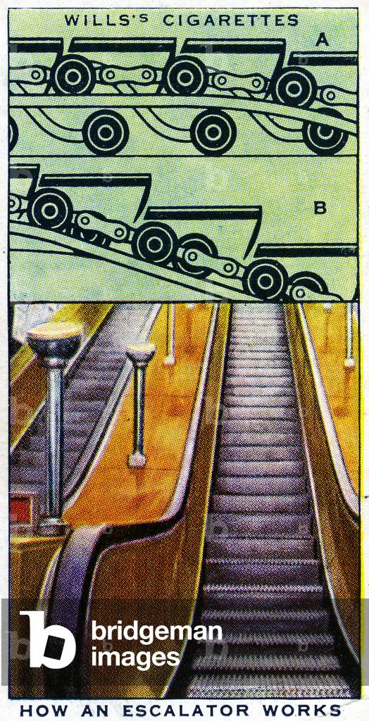 Illustration showing how an escalator works, 1938 (litho)
