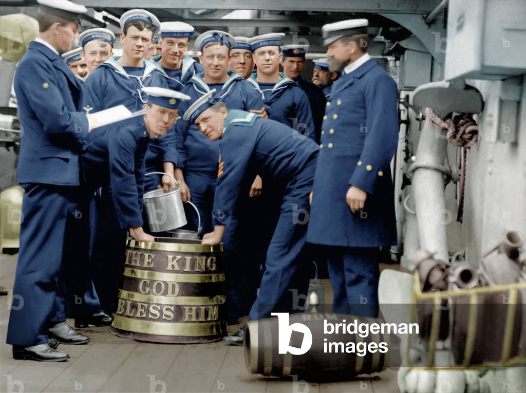 Rum rationing aboard a British Navy ship, 1908