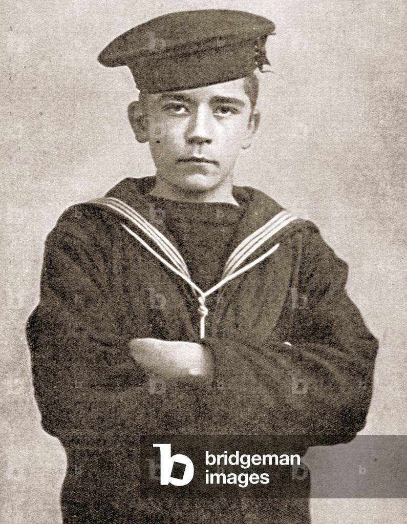 Portrait of John Travers Cornwell VC (1900 – 1916) aged 16. The boy hero of the battle of Jutland (sepia photo)