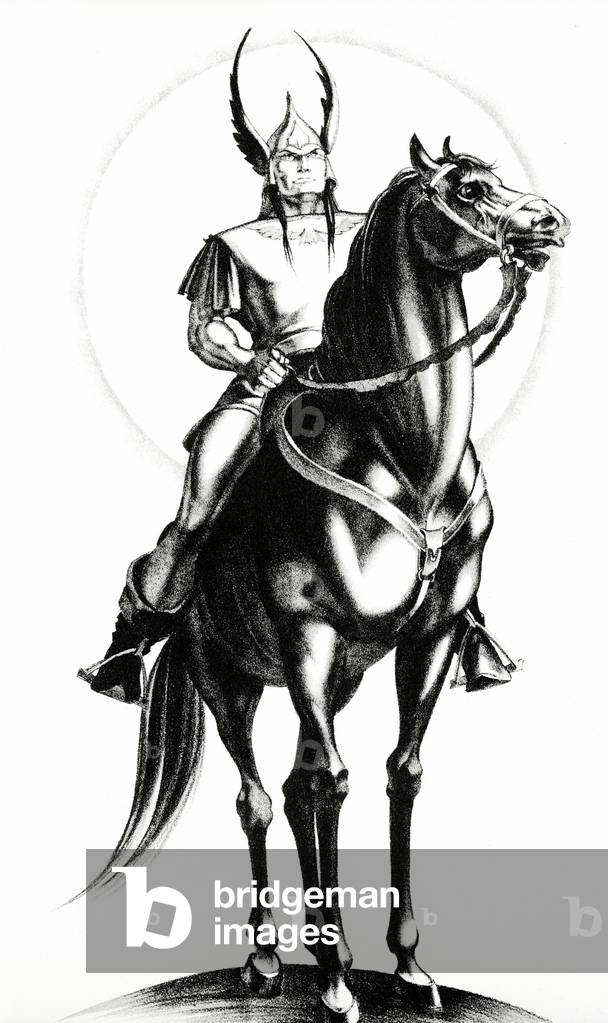 Attila on horseback, 1938 (litho)