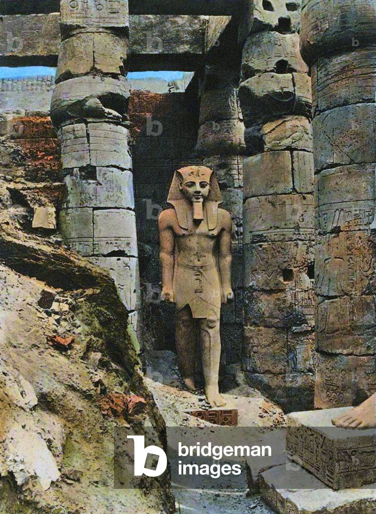 Statue of Ramses II, Luxor, Egypt, 1903 (hand coloured photo)
