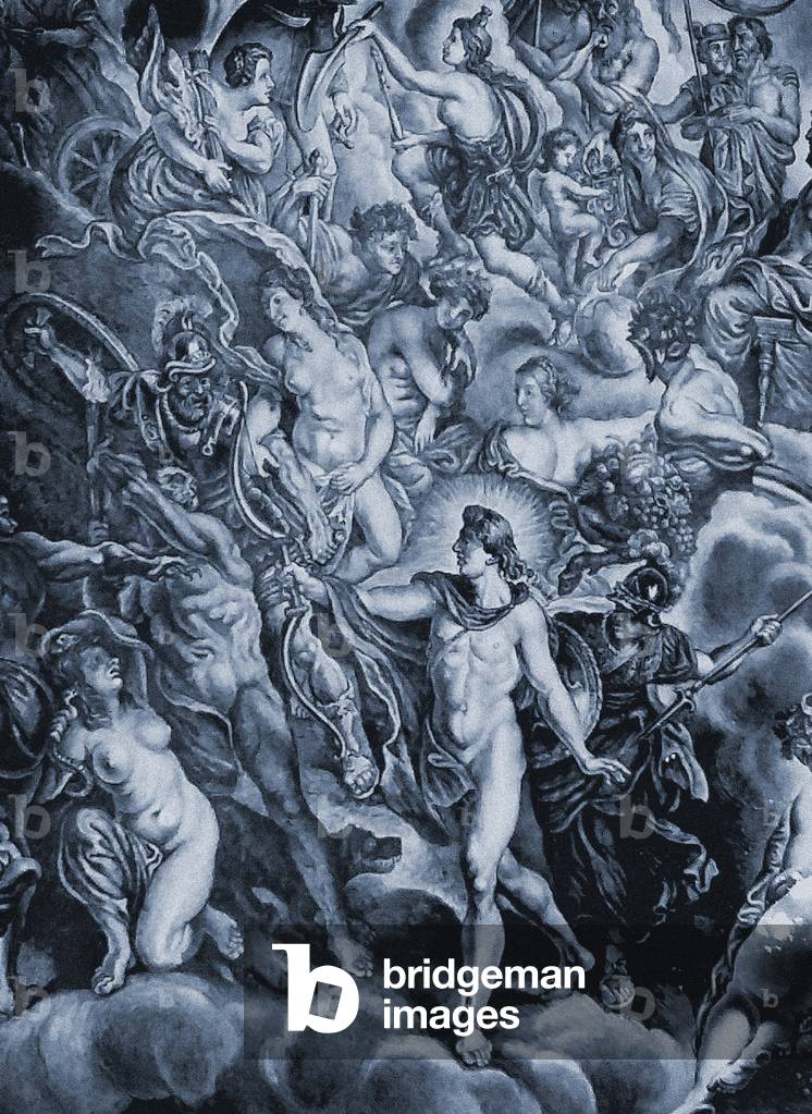 Detail of an Azulejo plate depicting Greek Gods, Pena National Palace, Sintra, Portugal (photo)