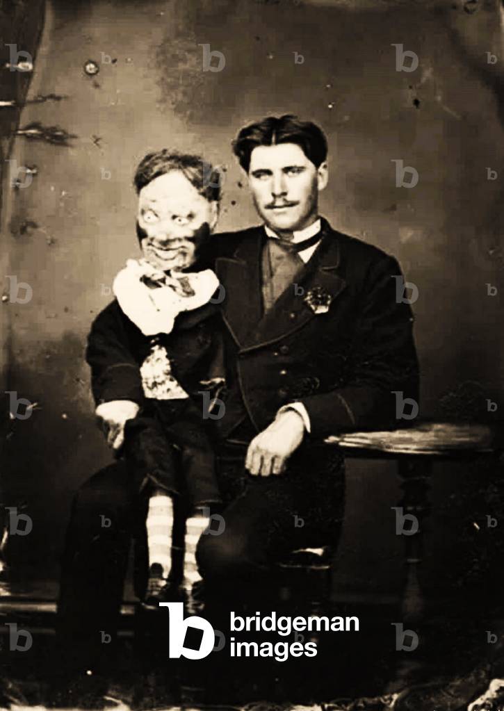 Ventriloquist with his dummy.  1877 (photo) 