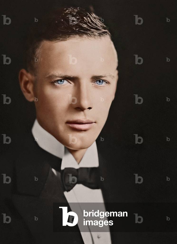 Portrait of Charles Lindbergh in Black Tie,  1927 (coloured photo)