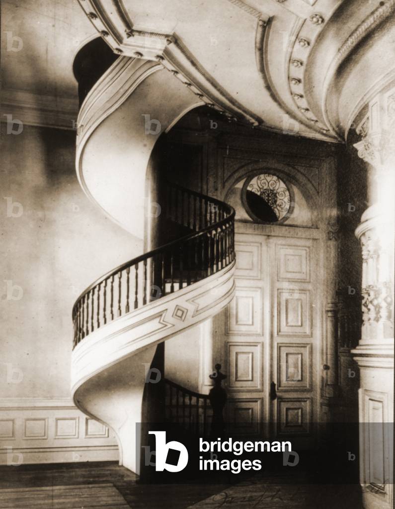 Spiral staircase in the Mormon Temple, Salt Lake City, Utah, c.1912 (b/w photo)