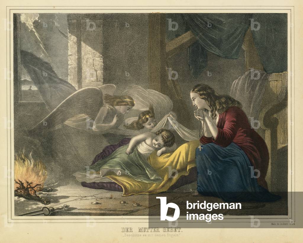 The Mother's Prayer, pictorial broadsheet published by J. Scholz, Mainz, c.1850 (colour litho)