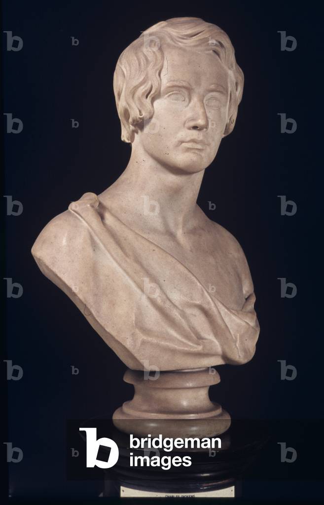 A marble bust of Charles Dickens, 1839 (marble &  wood)