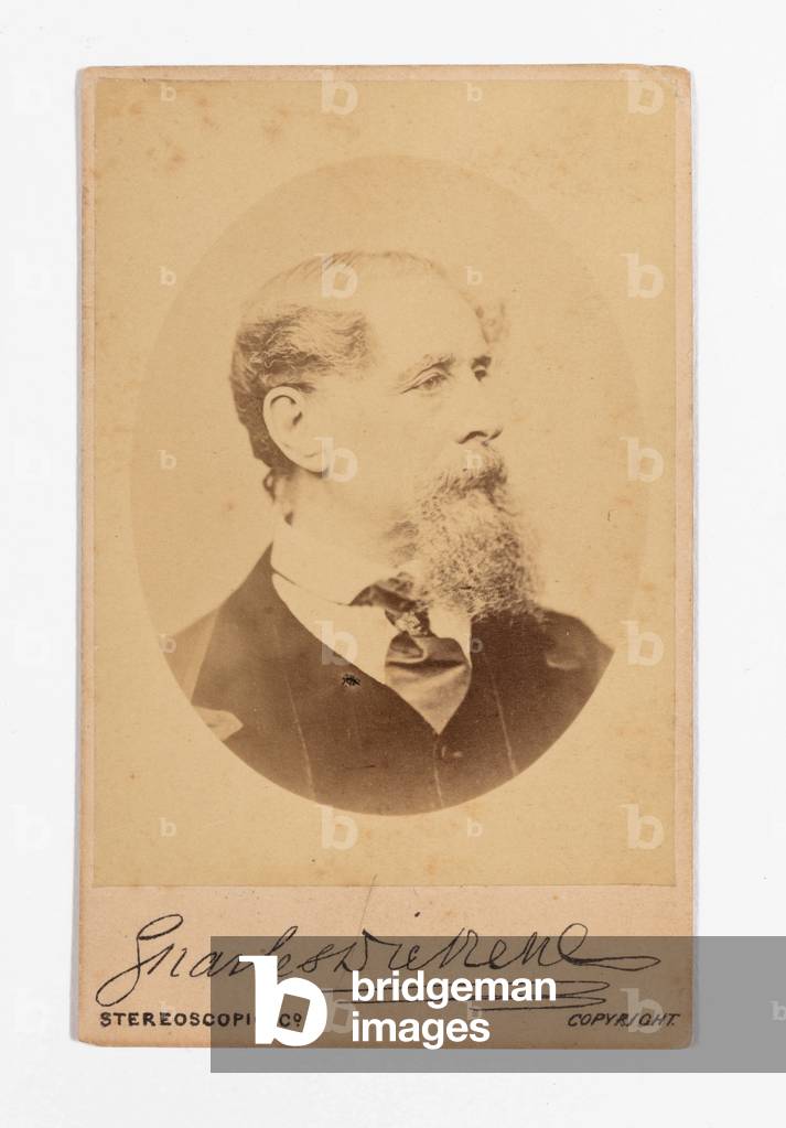 Carte de visite of Charles Dickens with Dickens's signiture, 1867 (b/w photo)