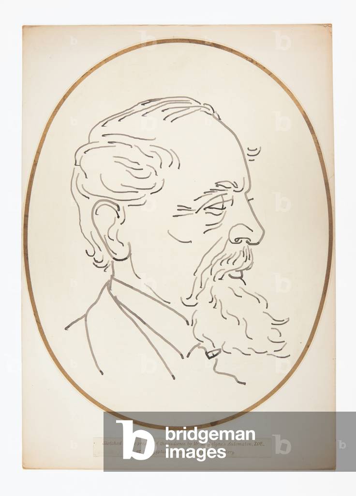 Drawing of Charles Dickens by Mr Maskelyne's Automaton ZOE, 1877 (ink on paper)