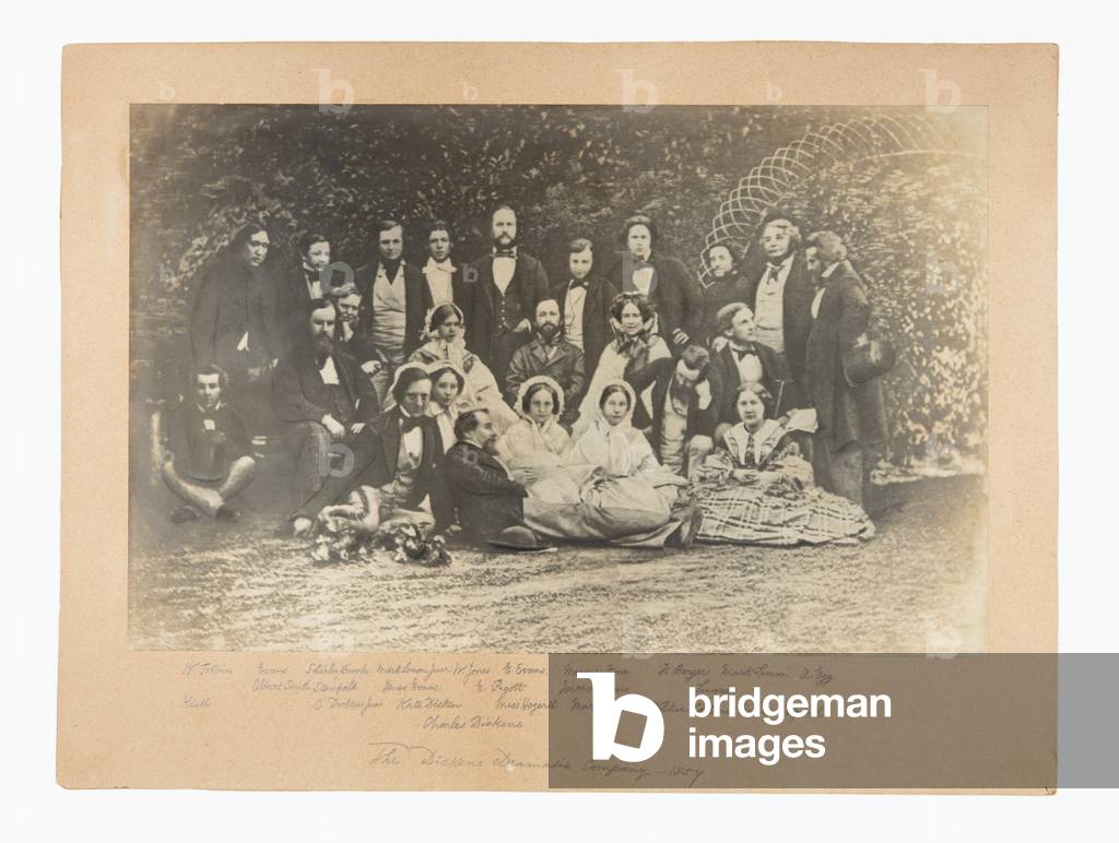 The amateur company for the play The Frozen Deep, including Charles Dickens, in the garden of Albert Smith, 1857 (b/w photo)
