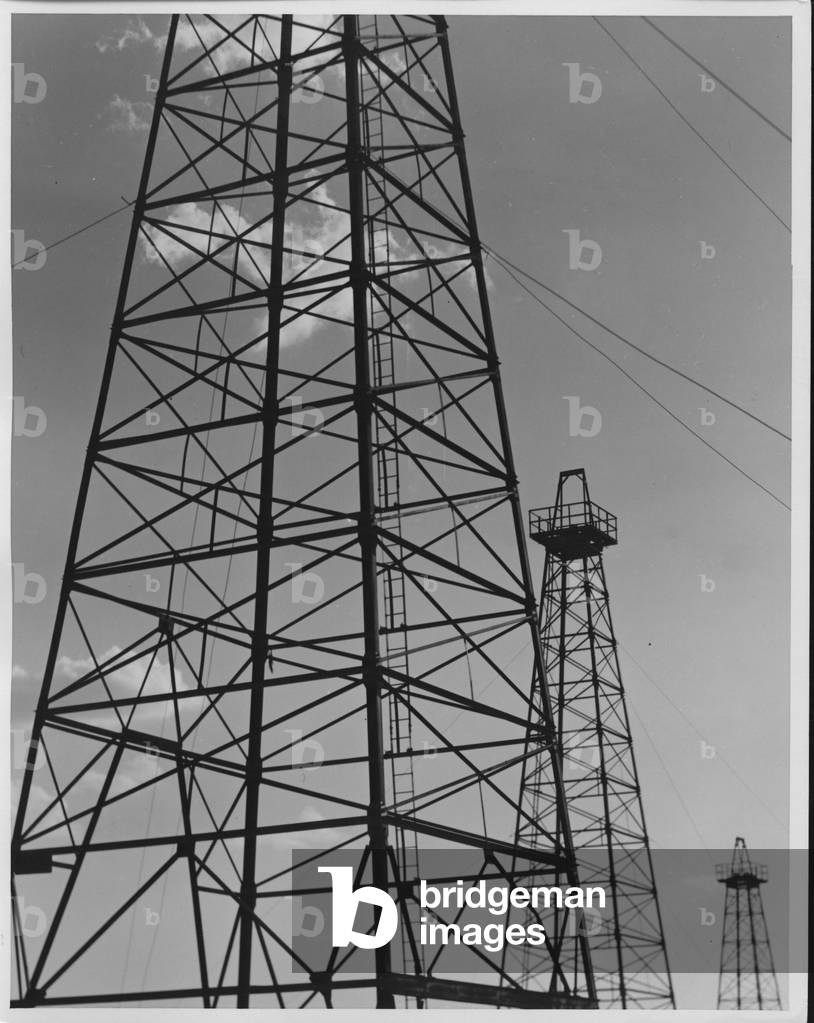 Three Oil Derricks, Texas, 1935-36 (b/w photo)
