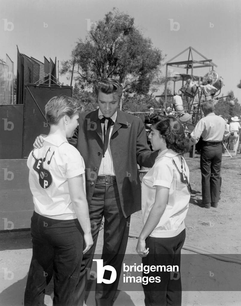 On The Set, Elvis Presley With Two Young Fans.