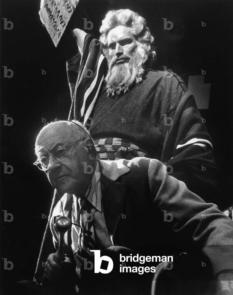 On The Set, Cecil. B. Demille Directs Charlton Heston, The Ten Commandments 1956 Directed By Cecil B. Demille