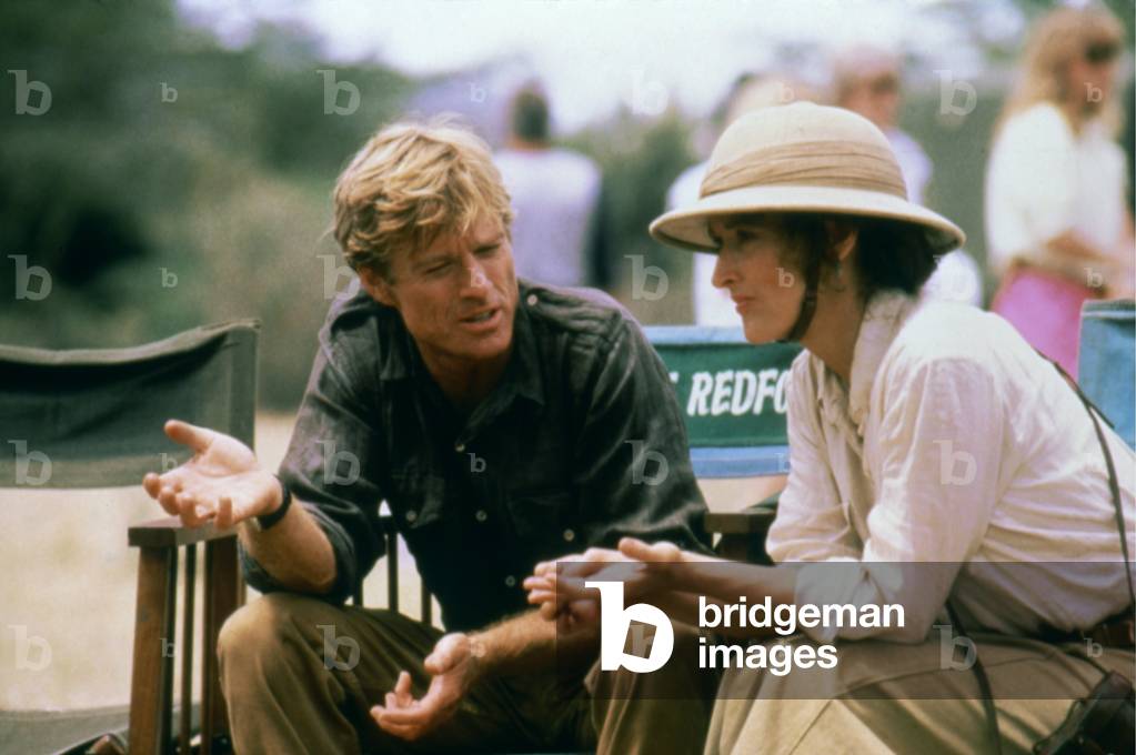 Robert Redford et Meryl Streep sur le tournage du film Out of Africa de Sydney Pollack, 1985 (photo)