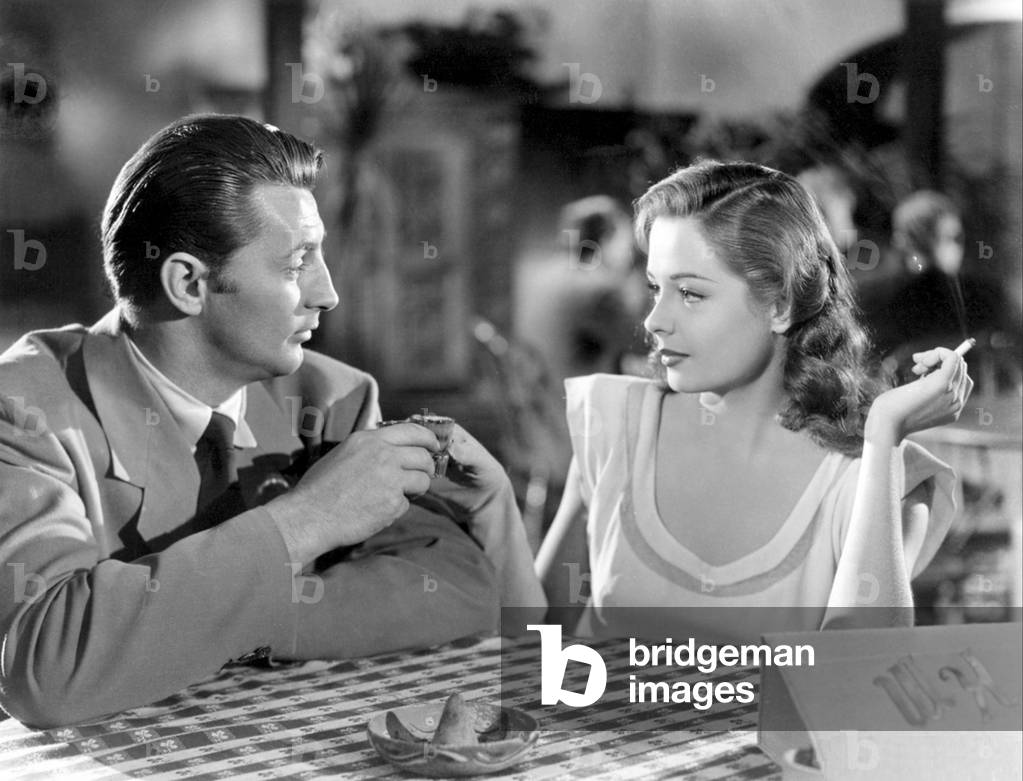 Out of the Past de Jacques Tourneur avec Robert Mitchum (1917 - 1997) et Bettejane (Jane) Greer (1924 - 2001), in c, 1947 (photo b/w)