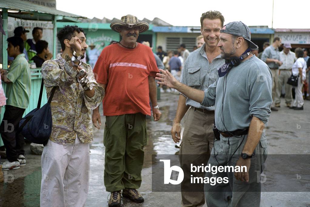 On The Set,(L To R) Christo Yanez, Salvo Basile, Arnold                                     Schwarzenegger And Director Andrew Davis On The Set Of  Warner Bros. Pictures And Bel-Air Entertainments Action Thriller 