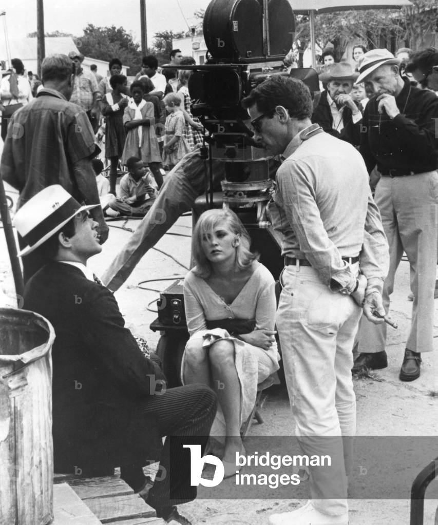 On The Set, Arthur Penn With Warren Beatty And Faye Dunaway., Bonnie And Clyde 1967 Directed By Arthur Penn