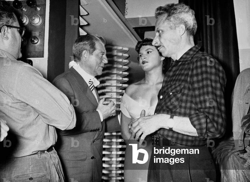 On The Set, Jean Gabin, Lucilla Solivani With Jacques Becker, Touchez Pas Au Grisbi 1953 Directed By Jacques Becker