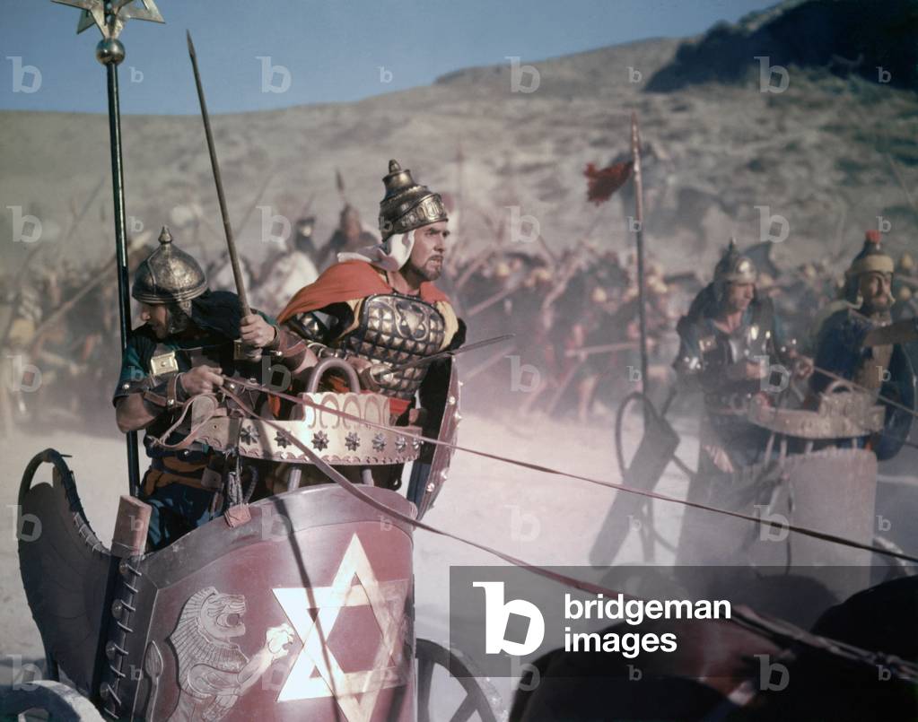 Solomon and Sheba - Salomon et la reine de Saba 1959 directed by King Vidor; Edward Small Productions / United Artists; Tyrone Power began filming King Vidor's biblical spectacular in Spain in the fall of 1958. On  November 15, during a duelling sequence with George Sanders, Tyrone Power collapsed on the set and died not long afterwards.