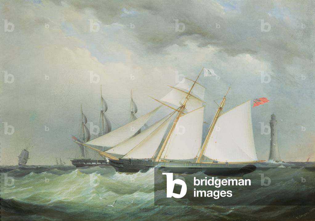 Schoner vor dem Eddystone Lighthouse