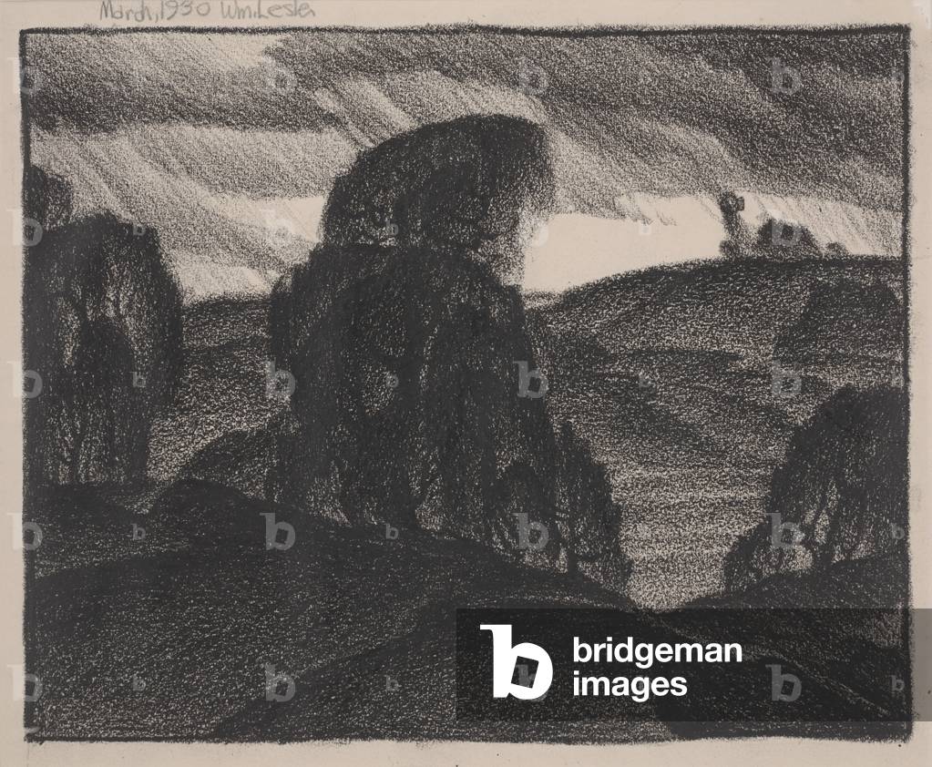 Landscape with Windmill, March 1930 (lithographic crayon)