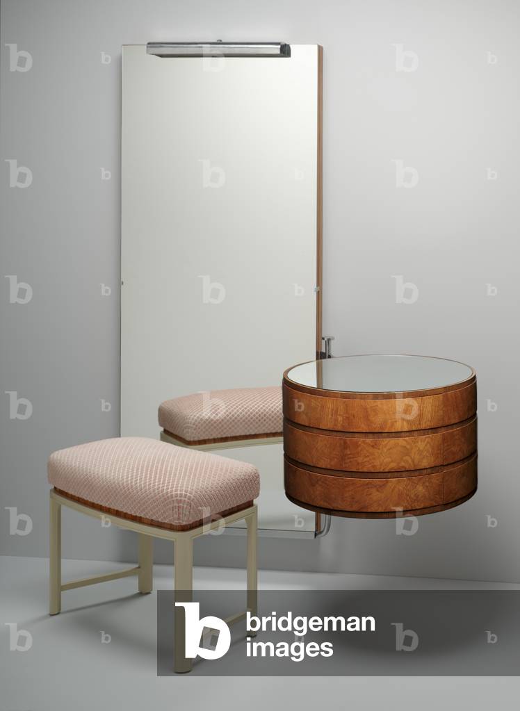 Vanity and bench, manufactured by Schmieg and Kotzian, c.1935-1936 (rosewood, lacquer, glass, and nickel)