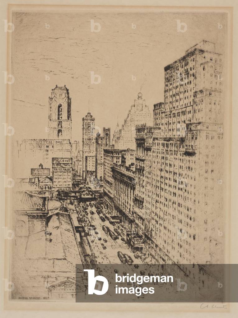 View of 42nd Street, New York City, 1927 (etching)