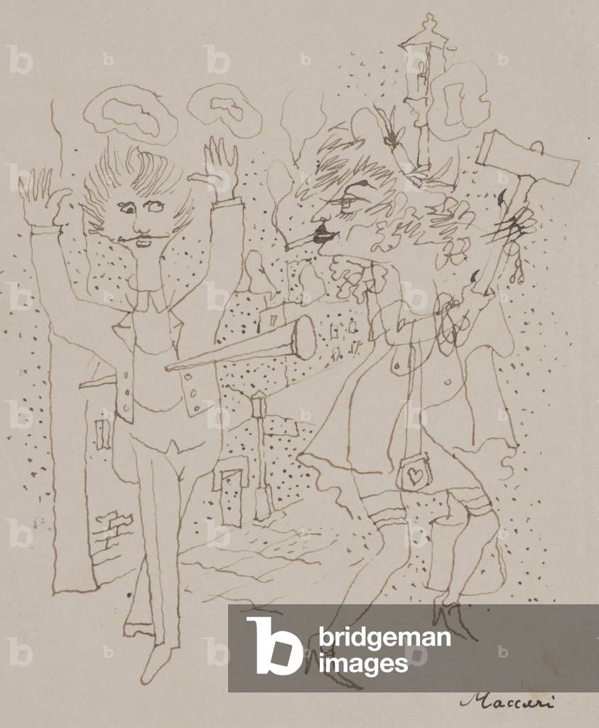 Untitled - Street Scene, Man and Woman (pen & ink on paper)