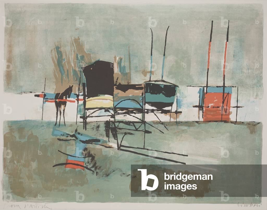 Horse Carts (color lithograph)