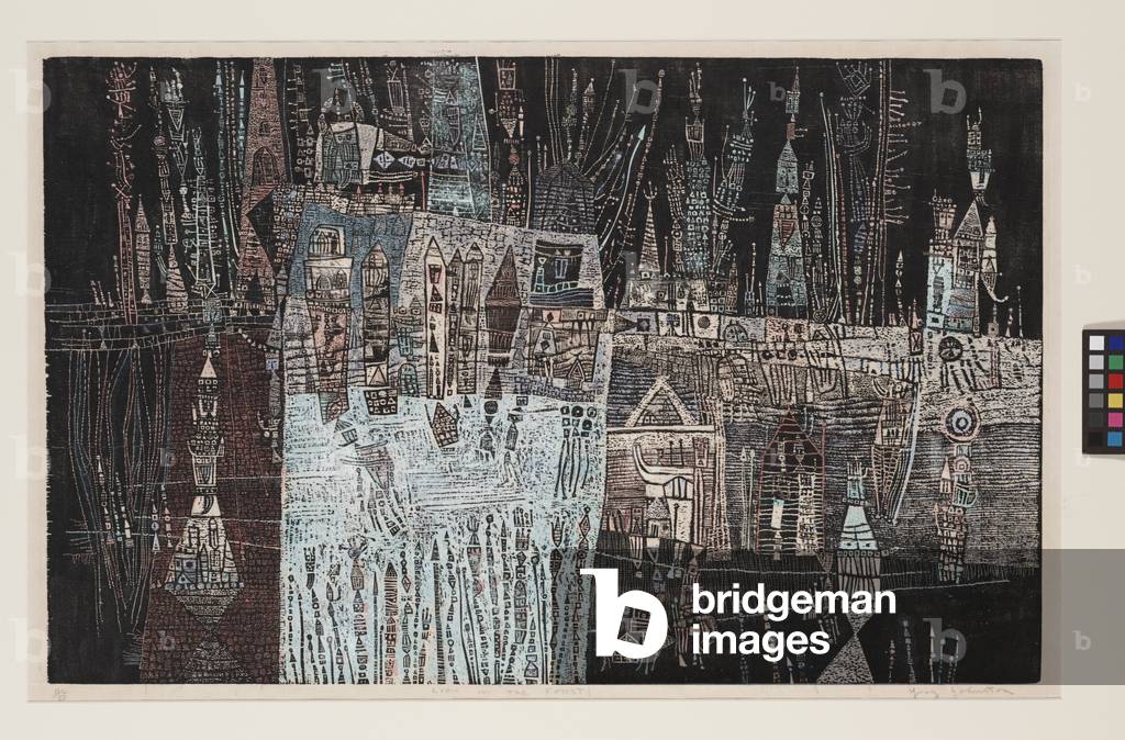 Lion in the Forest, 1953 (colour woodcut)