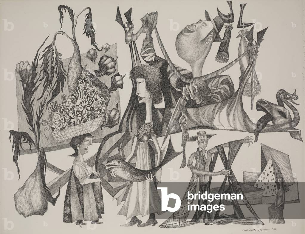 Market Place, 1952 (pen & ink on paper)