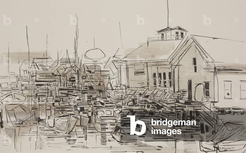 Port Aransas, 1957 (pen and ink with brown wash)