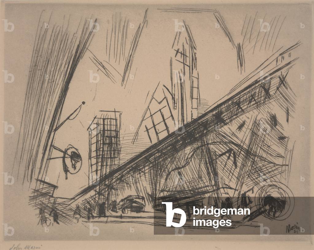 Downtown New York or Park Row, 1921 (drypoint)