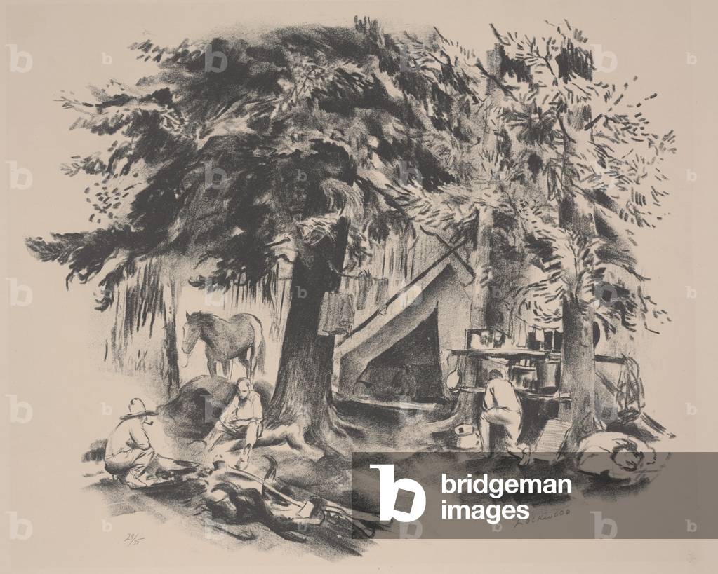 Camp in the Pines (litho)