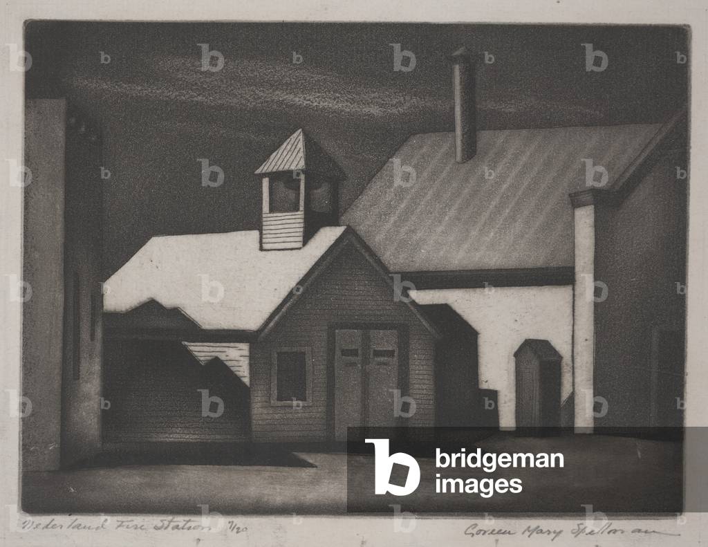 Nederland Fire Station, c.1948 (aquatint)