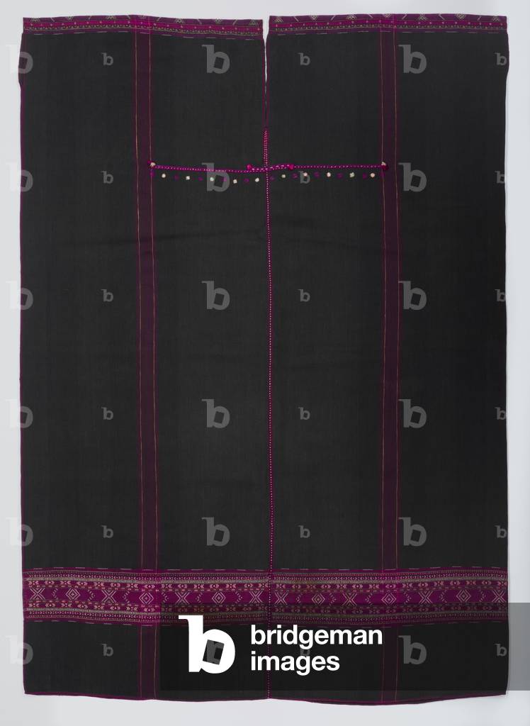 Tunic with bands of geometric motifs, c.1890-1930 (cotton and silk; warp-faced plain weave with warp stripes and supplementary-weft patterning)