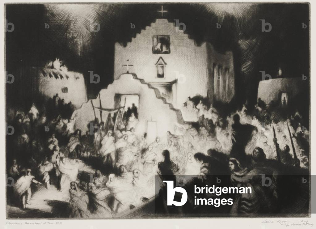 Christmas Processional at Taos, 1948 (drypoint & aquatint)