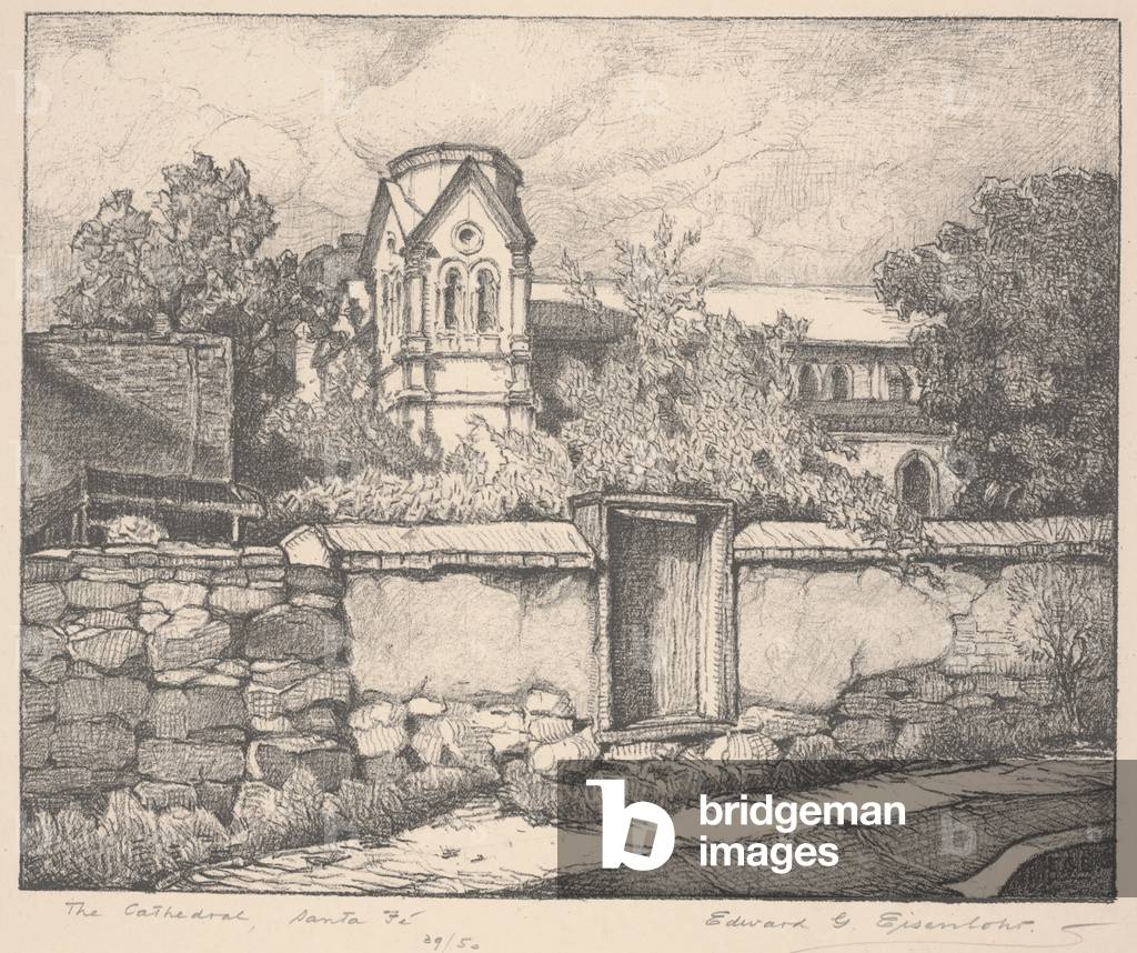 The Cathedral, Santa Fe, c.1937 (litho)