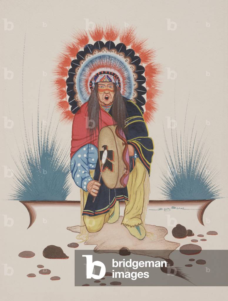 Commanche Drummer (tempera on paper)