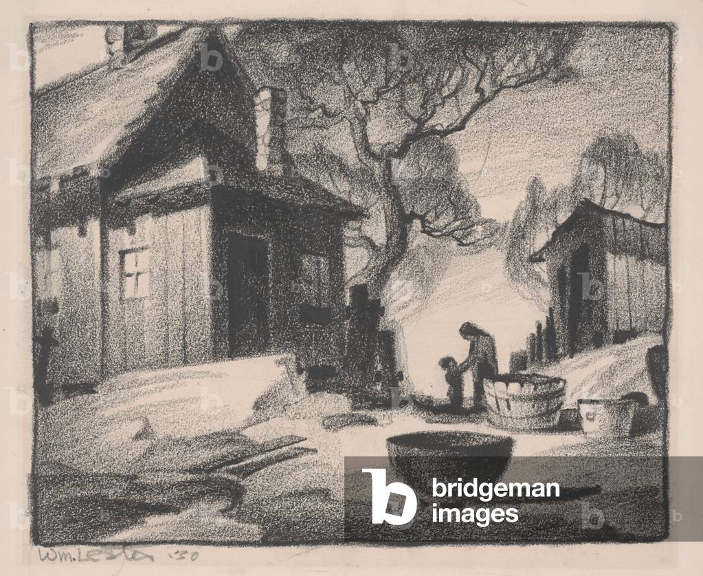 House with Figures, 1930 (lithographic crayon on paper)
