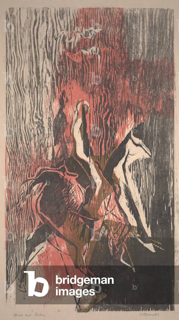 Horse and Rider (colour woodcut)