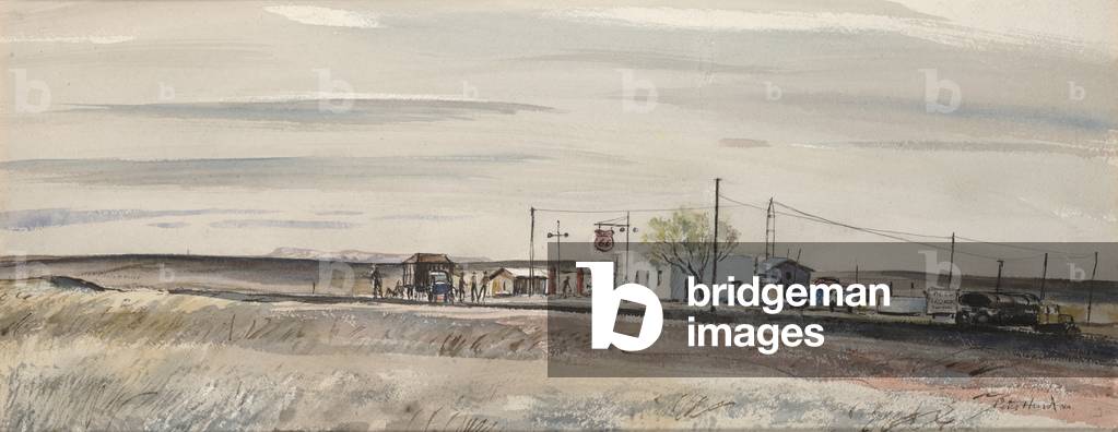 Truck Stop, c.1948 (watercolor and ink)