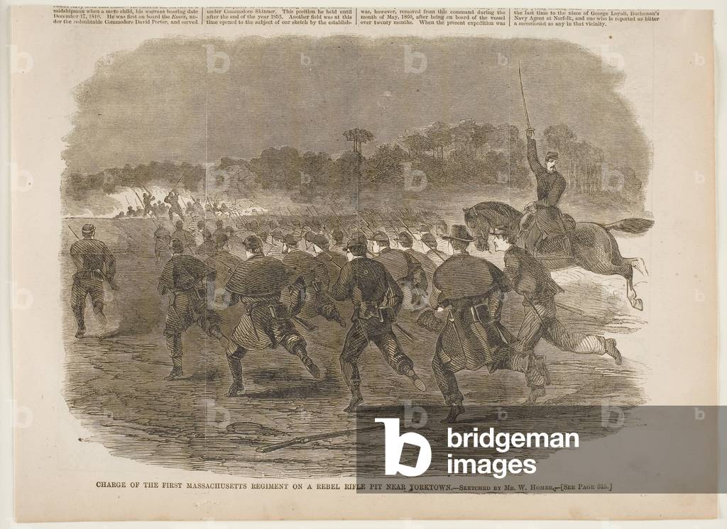 Charge of the first Massachusetts Regiment on a Rebel Rifle Pit Near Yorktown, published in 
