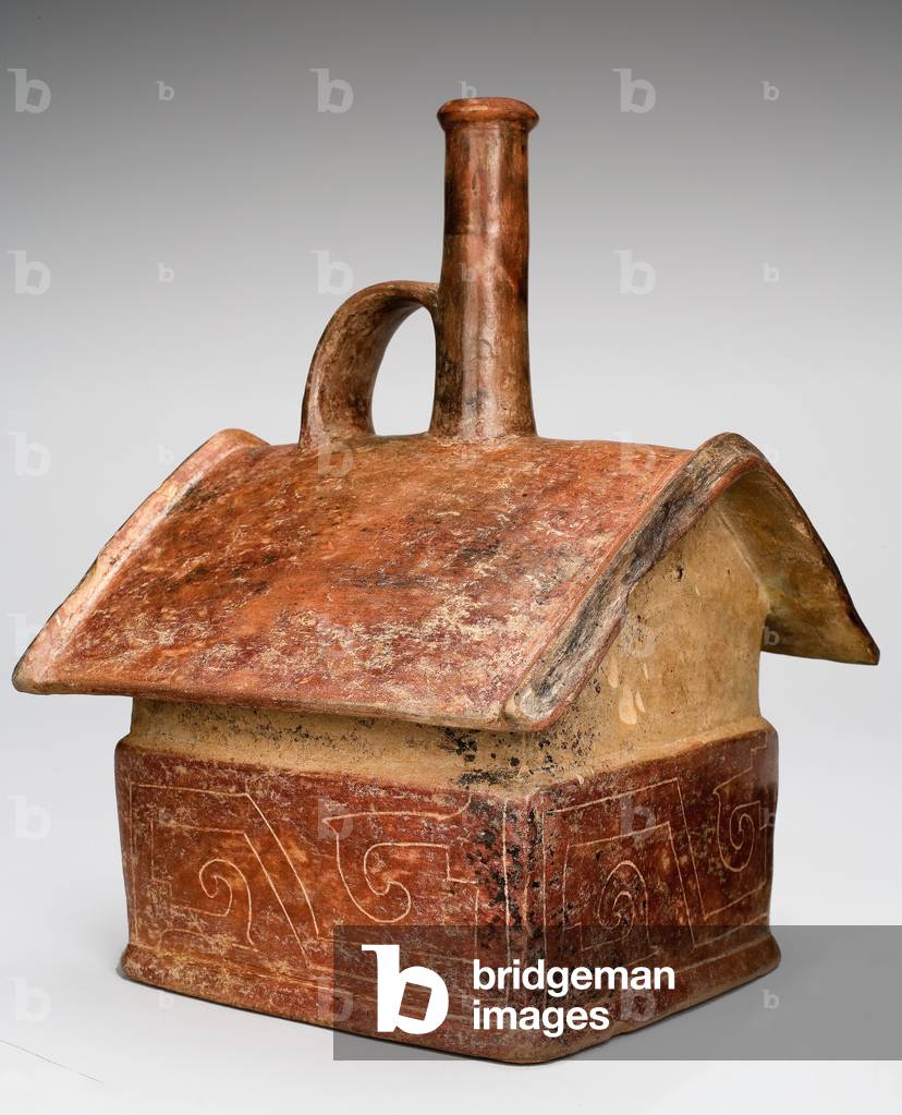 Strap handle vessel in the form of a house, 1000-300 BC (earthenware with slip paint)