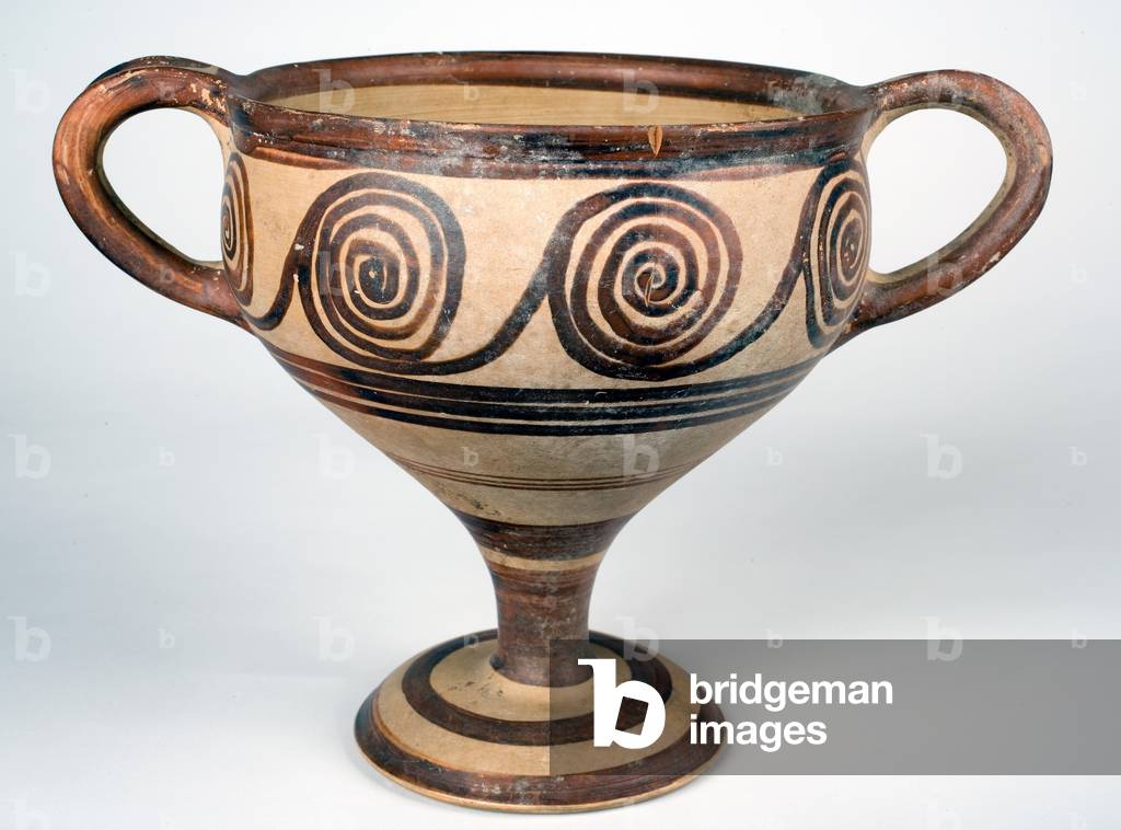 Kylix with Spirals, Mycenaean period, late Helladic III A2, c.1400-1375 BC (terracotta)