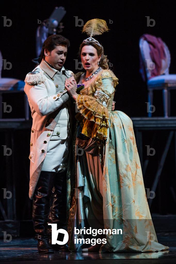 Ainoha Arteta as Adriana and Teodor Ilincai as Maurizio in the opera 'Adriana Lecouvreur', at the Teatro de la Maestranza, Seville, May 2018 (photo)