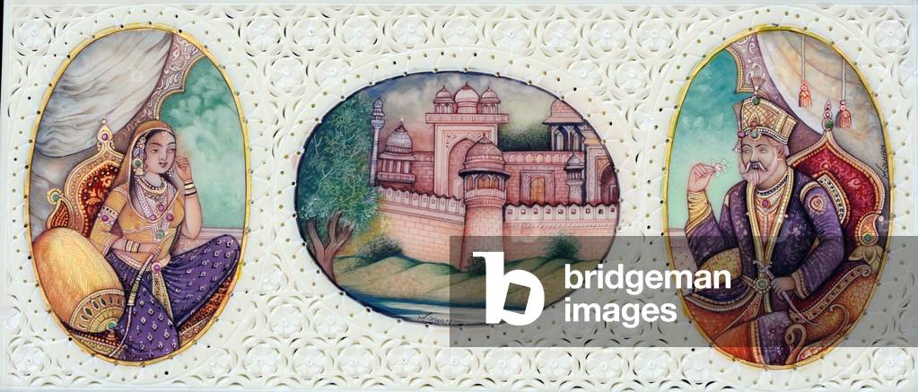 Miniature Painting of Mughal Emperor Bahadur Shah Zafar with Wife Zeenat Mahal