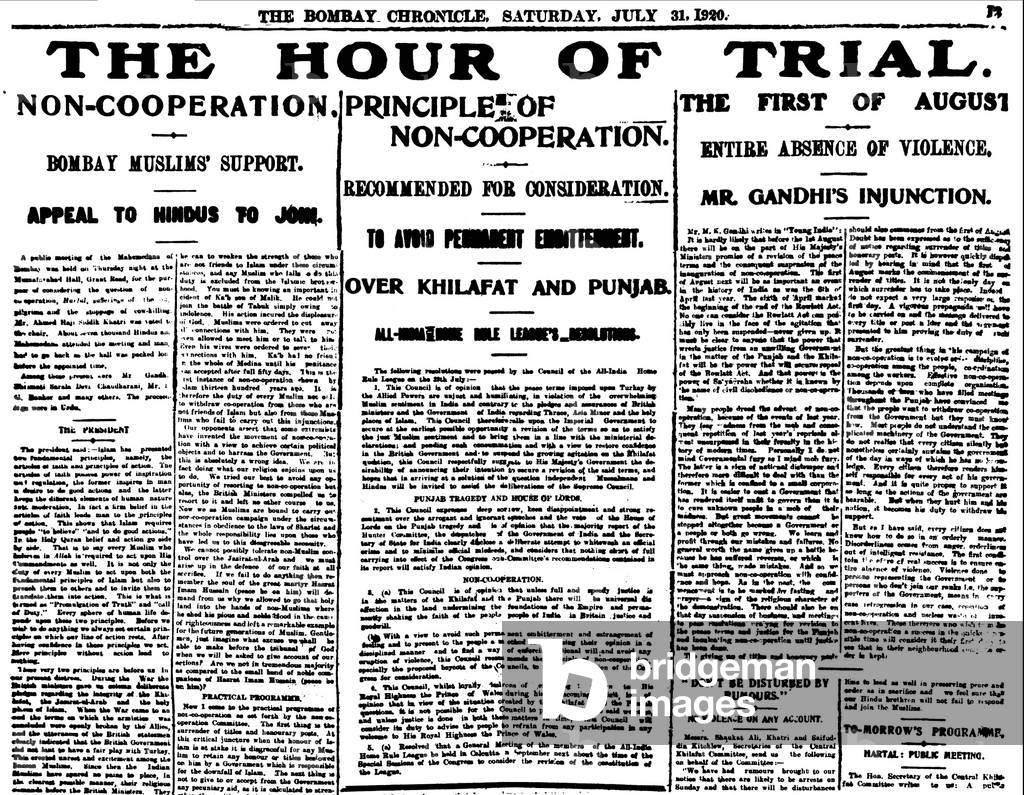 Front page of The Bombay Chronicle, July 31, 1920 (photo)