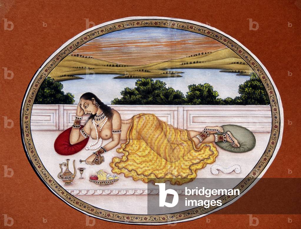 Lady Enjoying Drink Miniature Painting on Paper