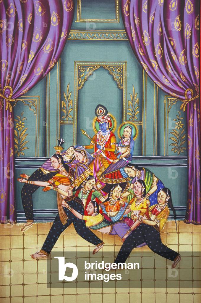 Radha Krishna with Sakhis Miniature Painting on Paper